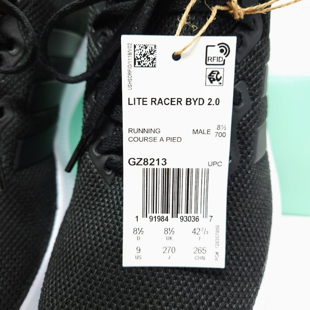 Adidas Lite Racer BYD 2.0, Style GZ8213, Running, New, Black, Red, White, Size 9 - Picture 7 of 8